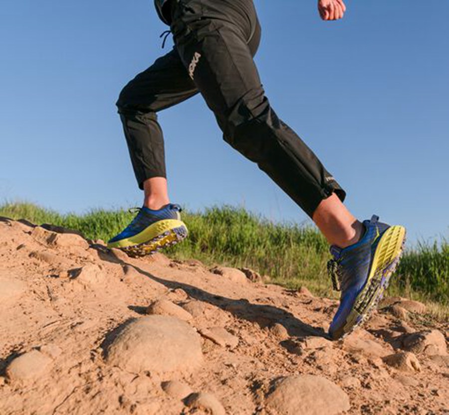 Hoka One One Speedgoat 4 Trailskor Herr - Blå/Gröna - QEWAO-9832